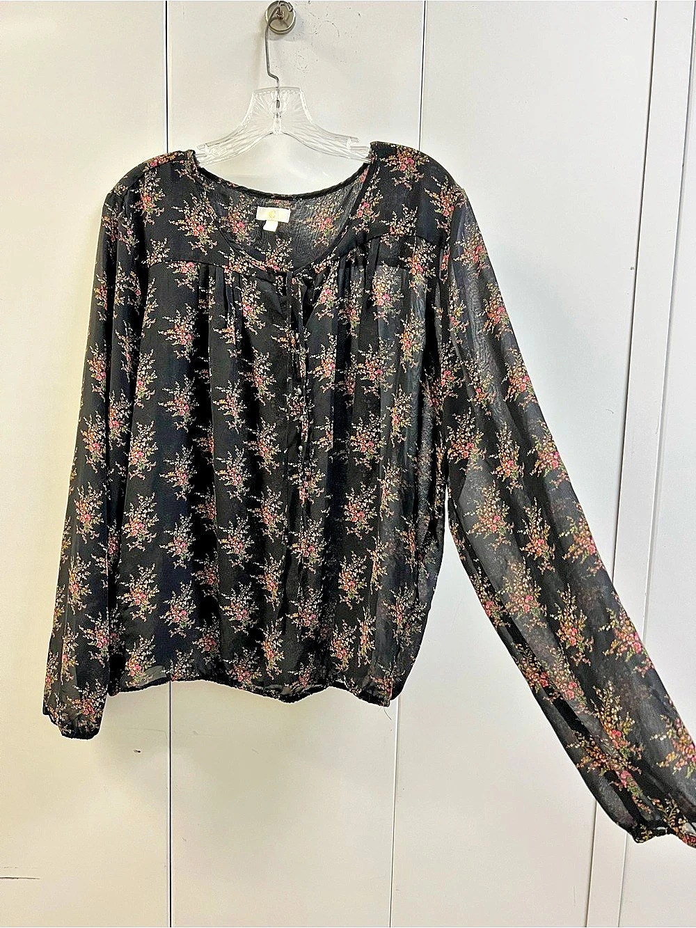 C Floral Long Sleeve Blouse in Black Size XL